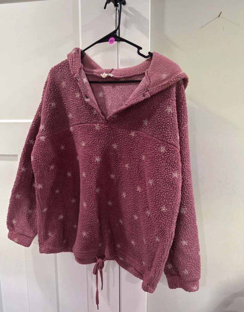 Como Blu Sherpa Fleece Hoodie Size 1X Pink Star Print Drawstring